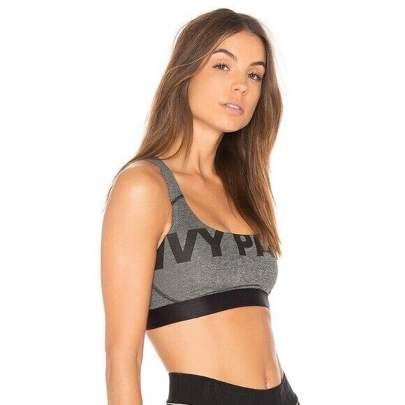 IVY PARK Sports Bra Womens Small Strappy Mesh Gray Black Logo Medium Support New - Picture 4 of 12